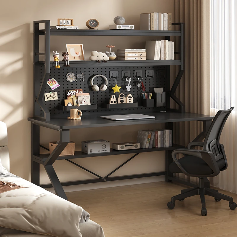 洞洞板书桌书架一体简约家用学生台式电脑桌小户型卧室游戏电竞桌
