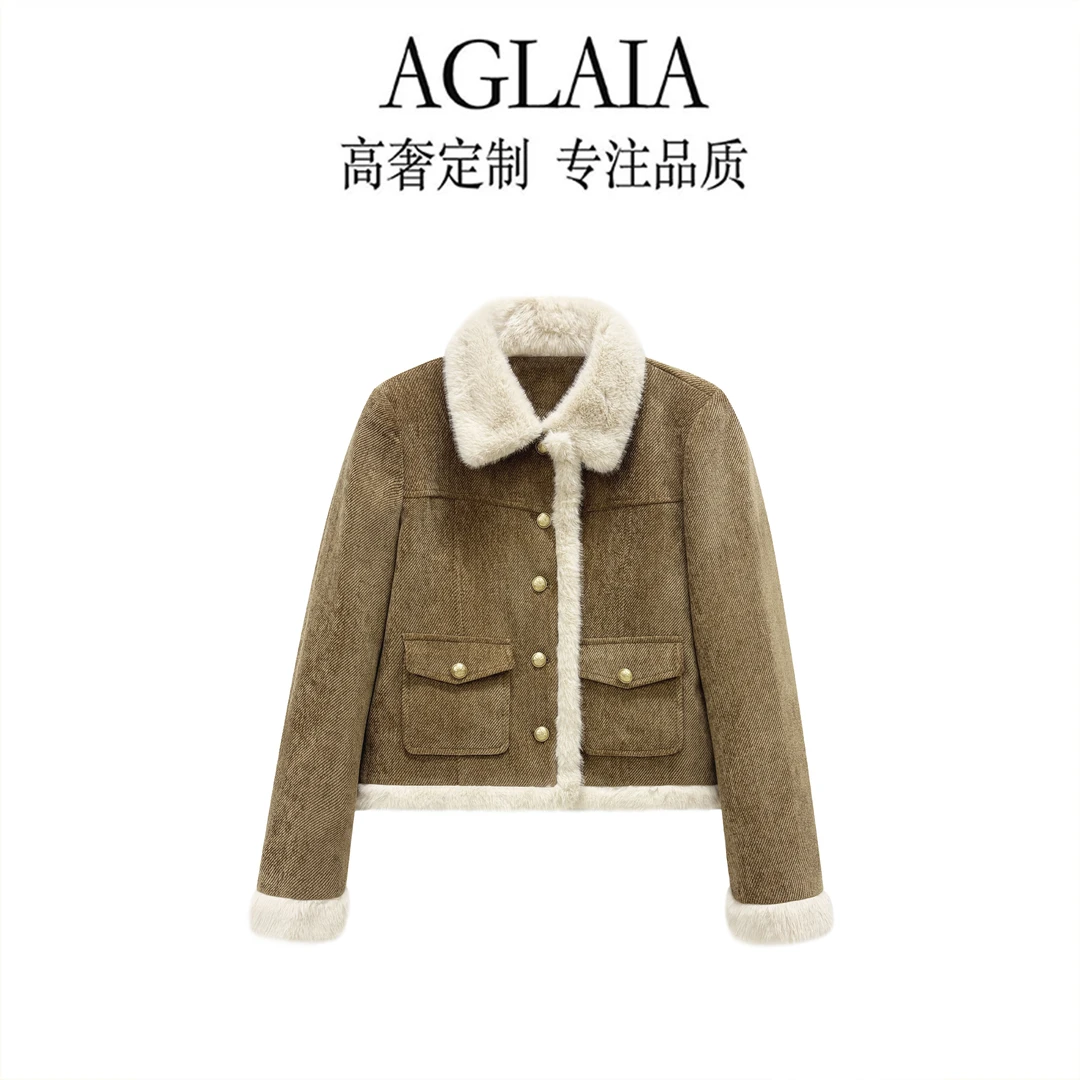 AGLAIA~2025冬季新款加厚美拉德设计撞色拼接羽绒外套上衣女6516