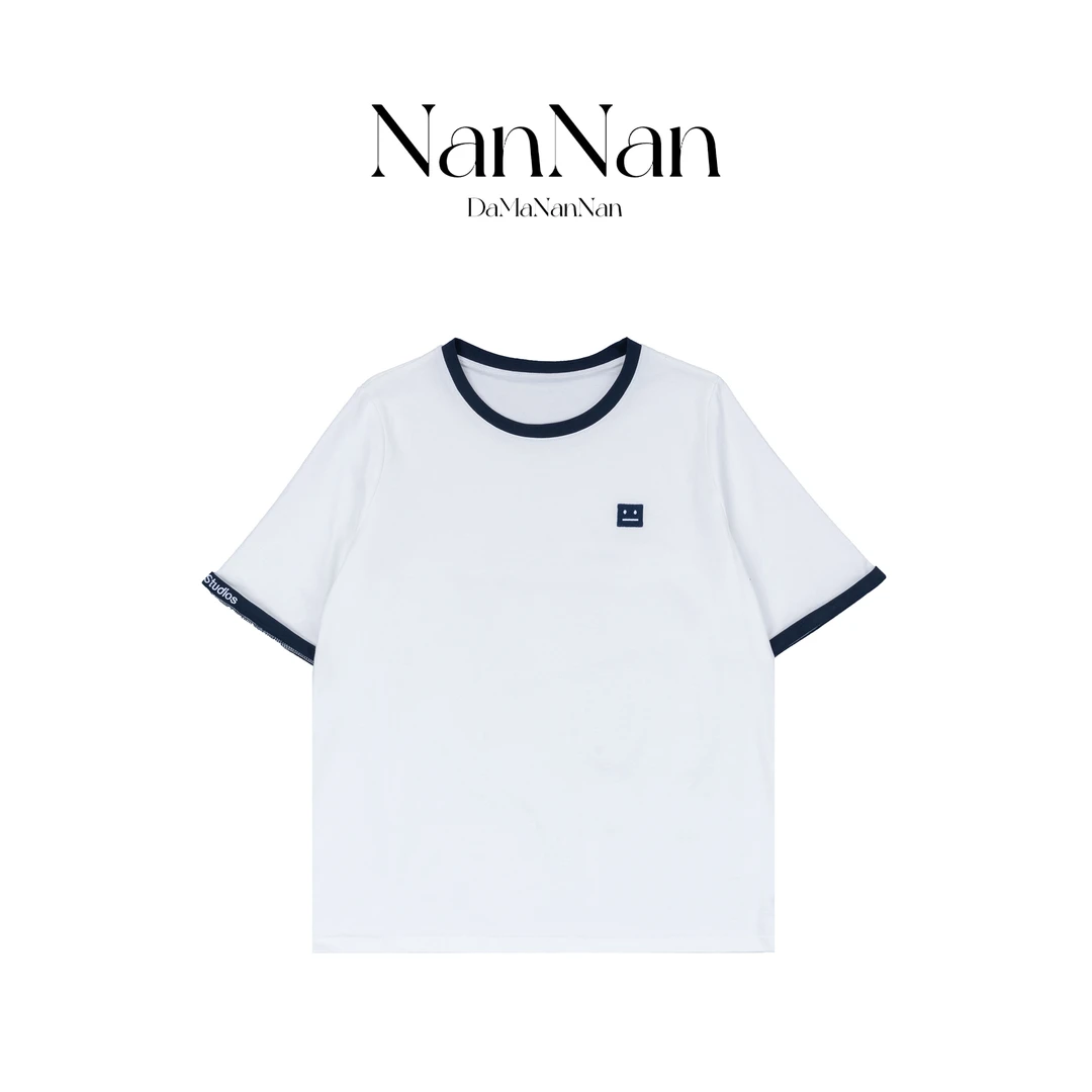 【楠楠推荐】棉感圆领刺绣小标彩边T恤C3001