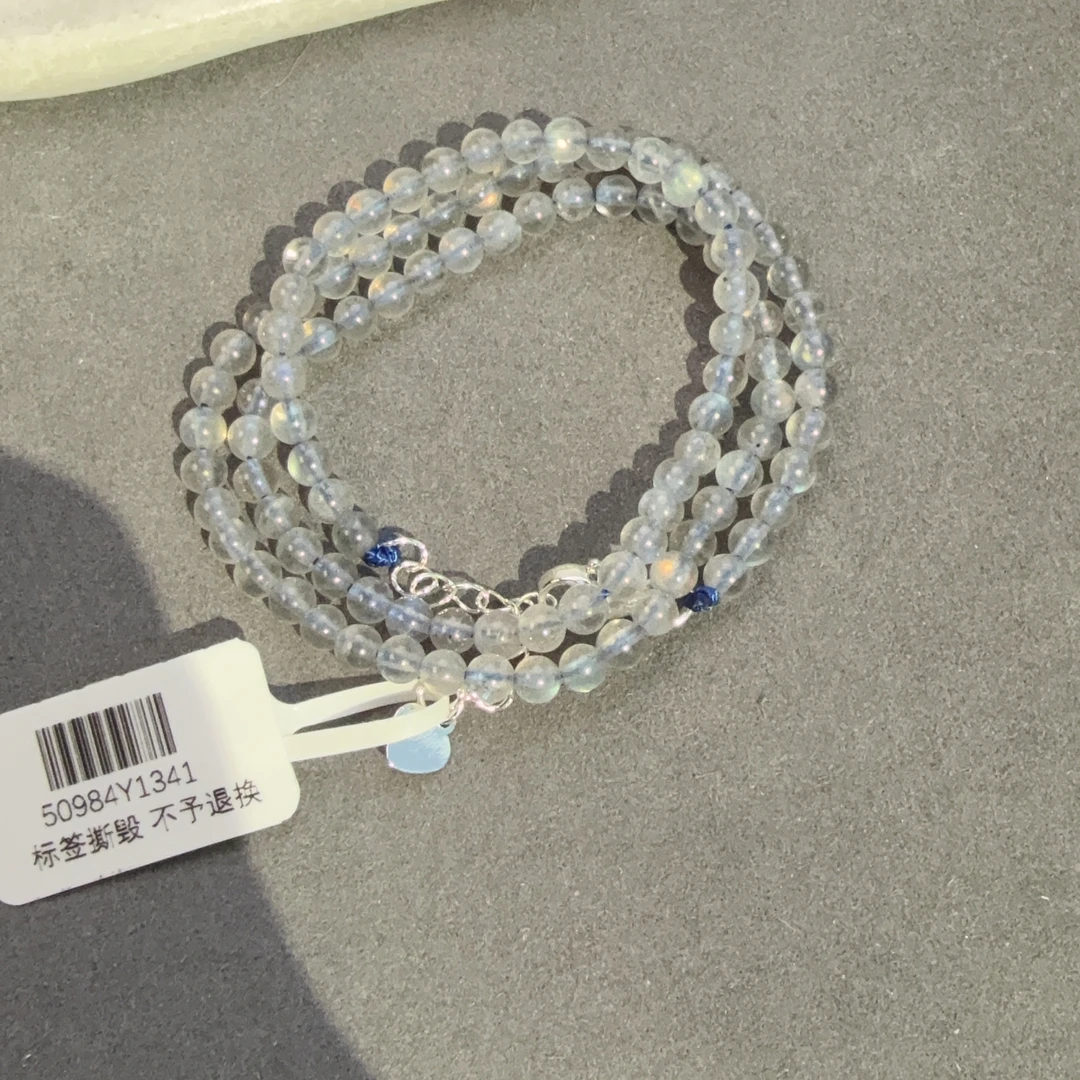 灰月光石圆珠项链4mm