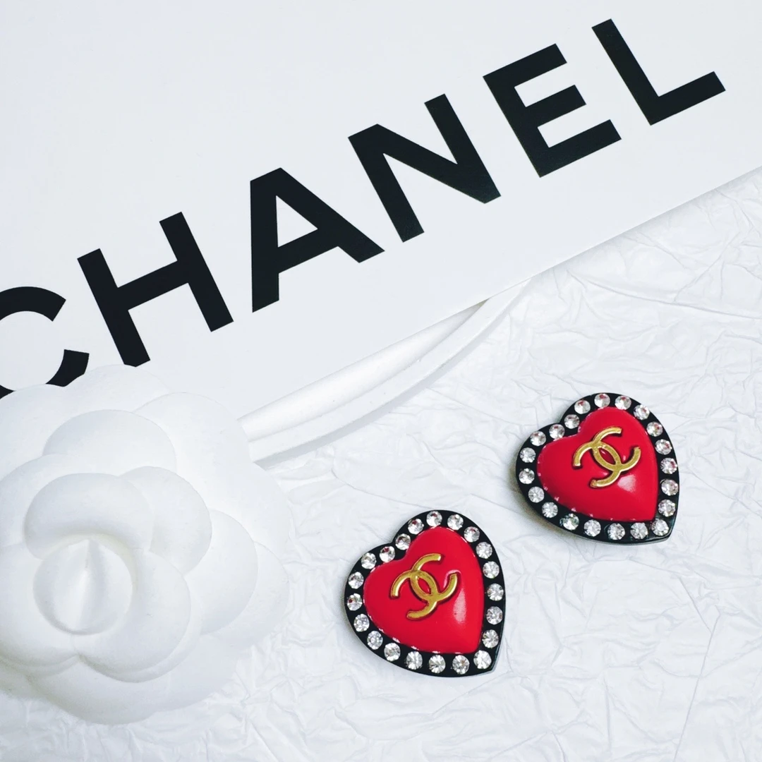95新 Chanel/香奈儿 柚礼中古/香奈儿红色桃心耳夹LZ412354