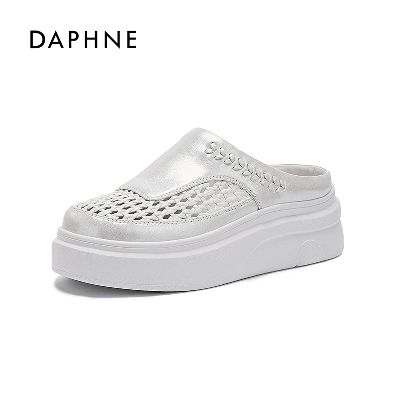 达芙妮透气网面板鞋女2025夏季新款运动鞋松糕底圆头休闲懒人鞋J