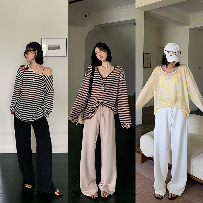 十三粥私服 通透条纹 莱赛尔经典条纹罩衫女宽松遮肉慵懒风SA0111