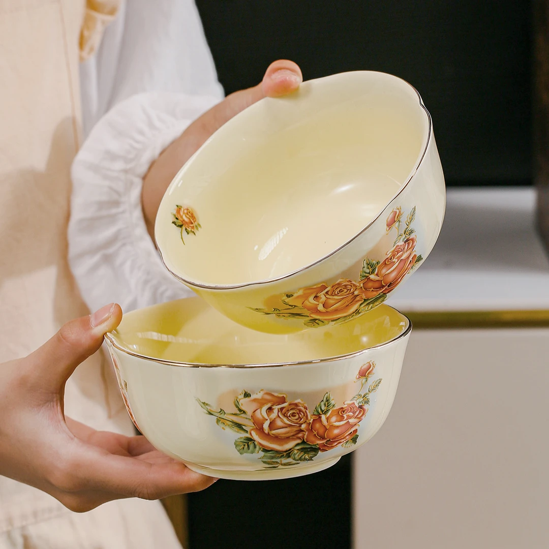 M11防烫汤碗面碗欧式轻奢微波炉吃饭碗5.5英寸复古风米饭碗两个装