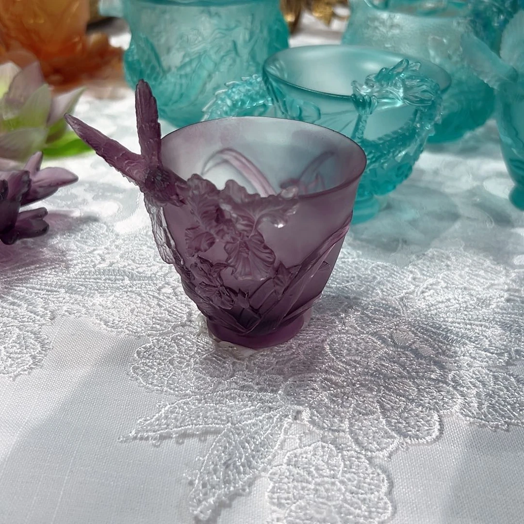 陶瓷QAA323紫色蜂鸟茶杯