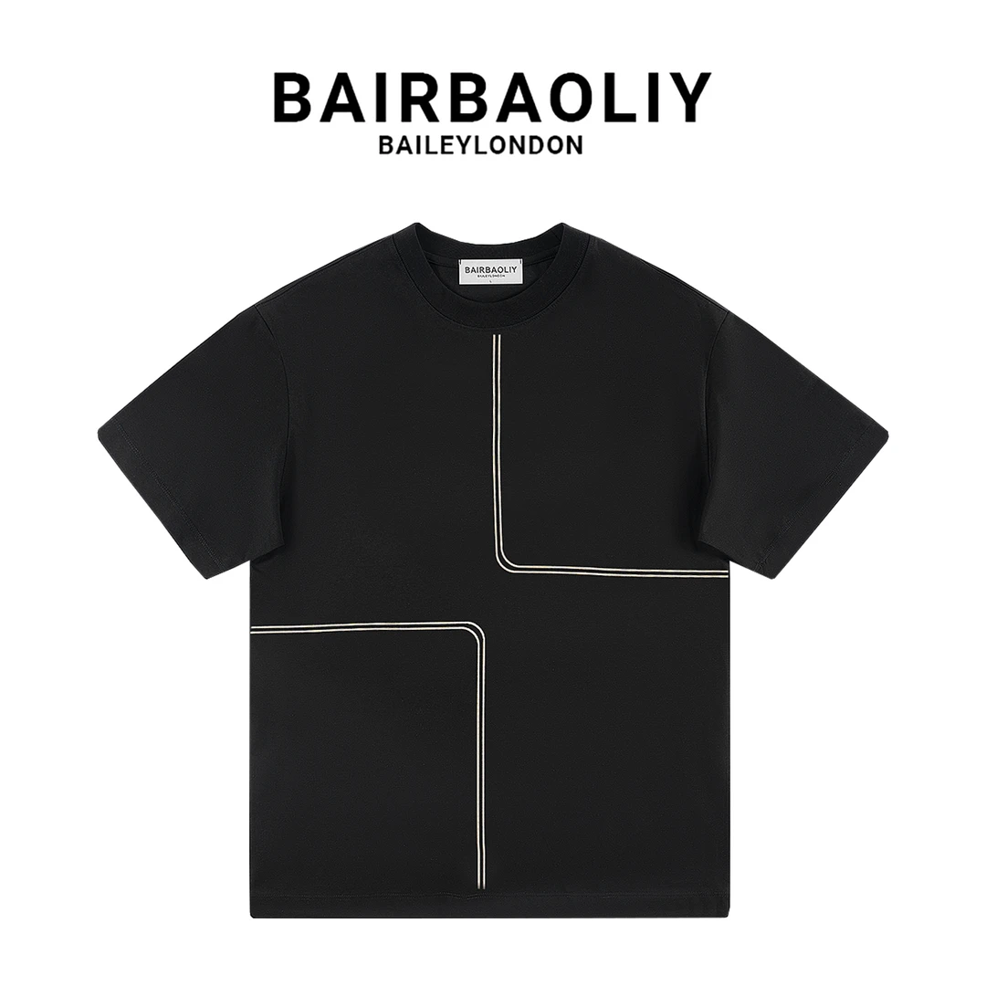 BAIRBAOLIY极简风基础简约线条休闲短袖精致T恤透气时尚轻奢男装