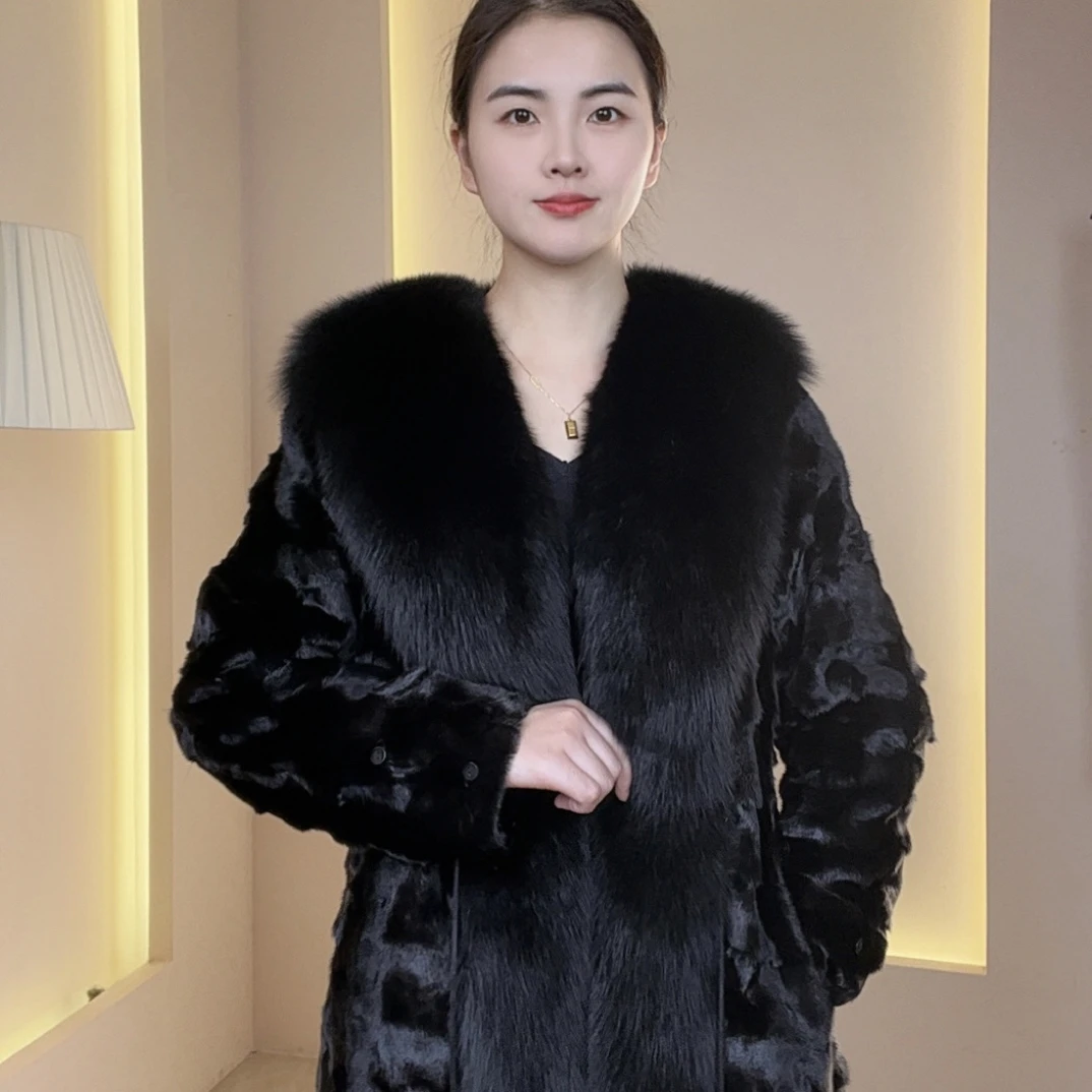冬季新款80中长款水貂大衣修身时尚高档款冬季保暖中长款气质修身