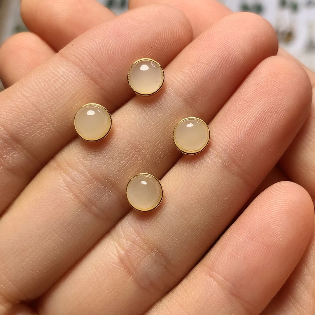 银S925镀金镶嵌和田玉（白玉）耳饰