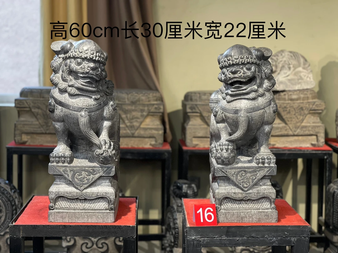 石雕青石门前大对狮摆件门口摆放（高60厘米）