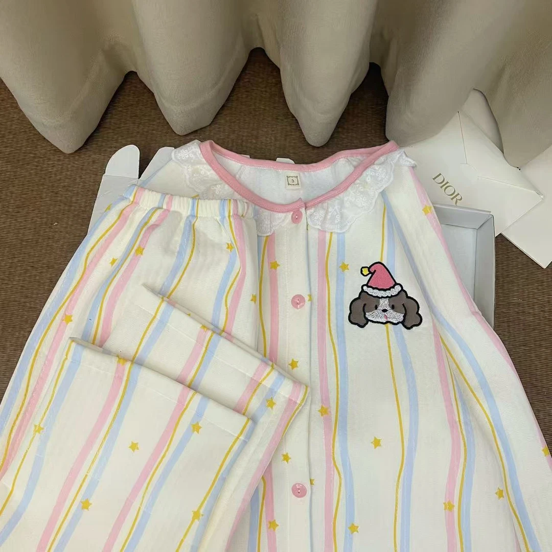 新款冬季可爱甜美风流星小狗睡衣套装女长袖长裤加厚保暖家居服女