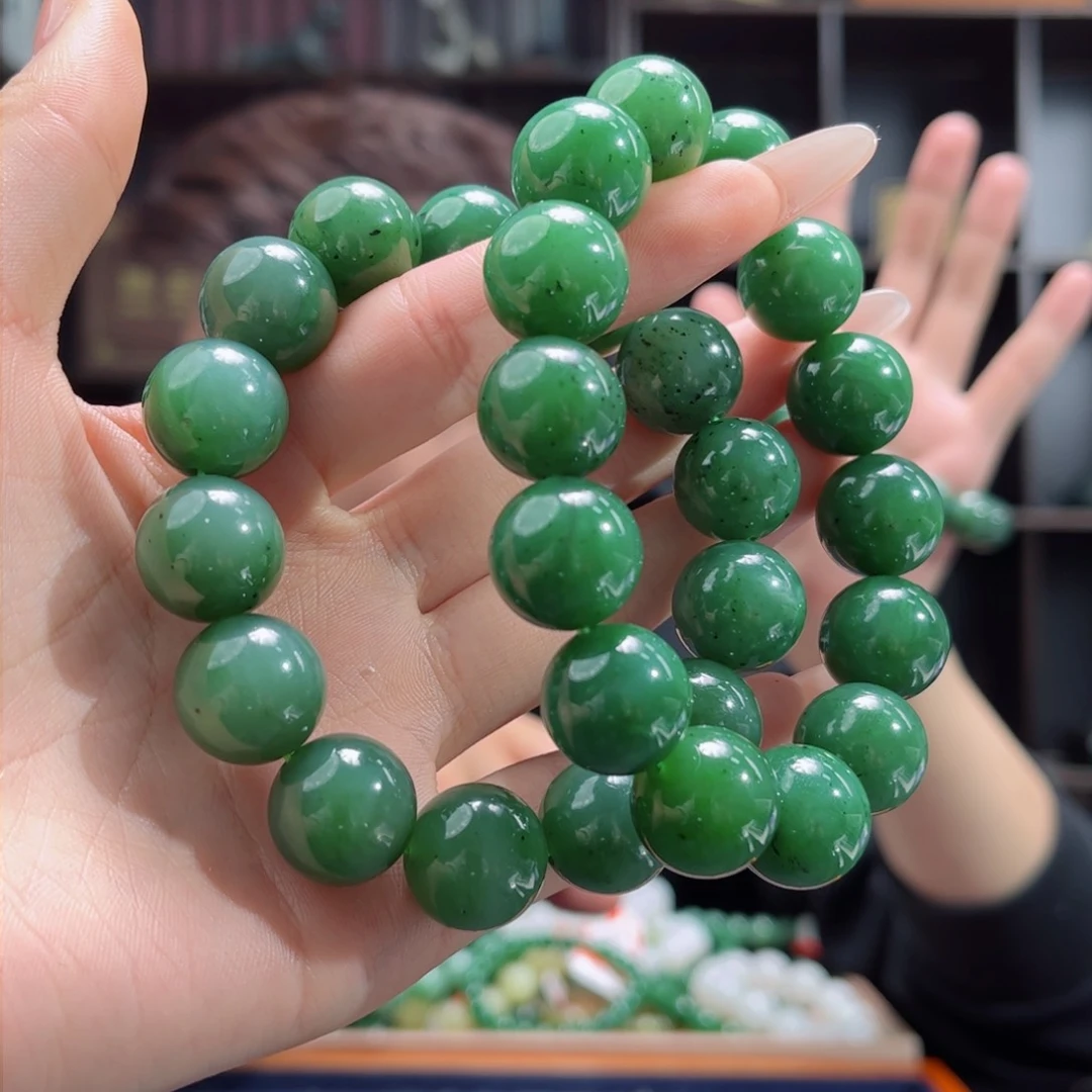 【闪购商品】和田玉手串未镶嵌俄罗斯碧玉16 多样性拍一发一微瑕