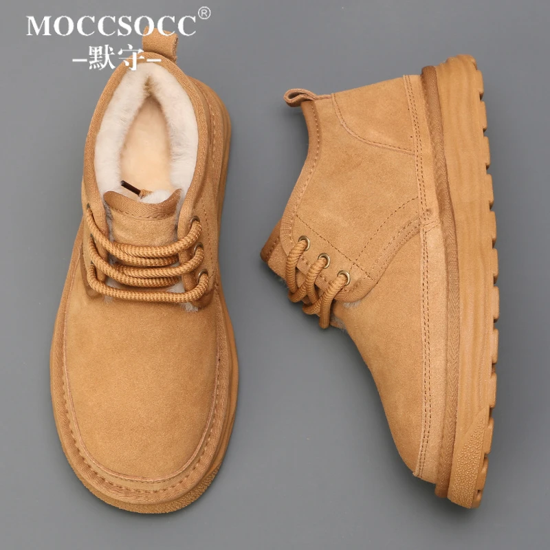 MOCCSOCC雪地靴男款厚底增高短靴冬季加绒保暖男鞋时尚百搭休闲鞋