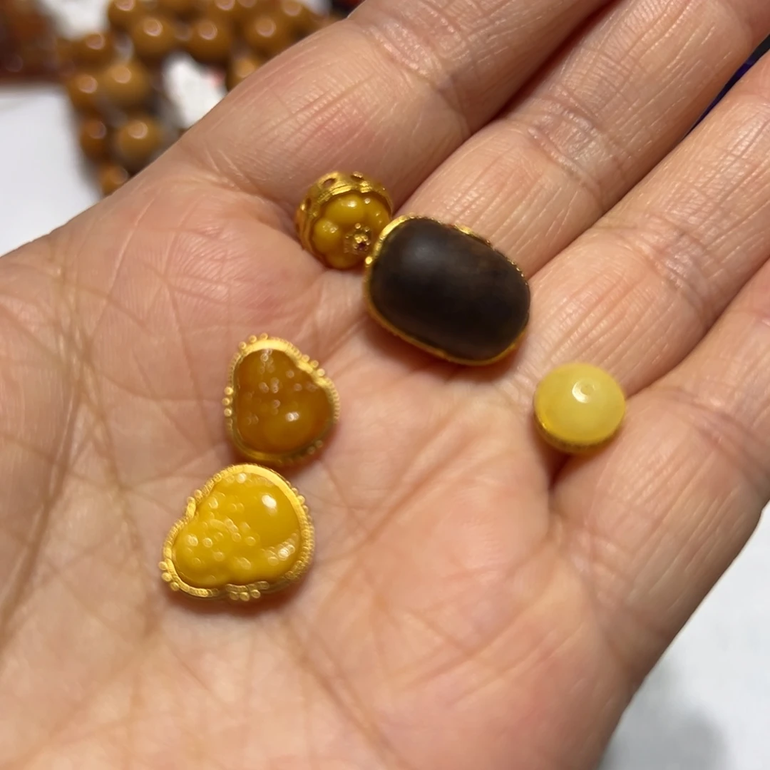 黄***学蜜蜡银S925镀金镶嵌手串配件