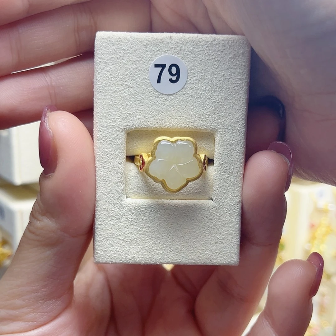 和田玉银S925镀金镶嵌戒指