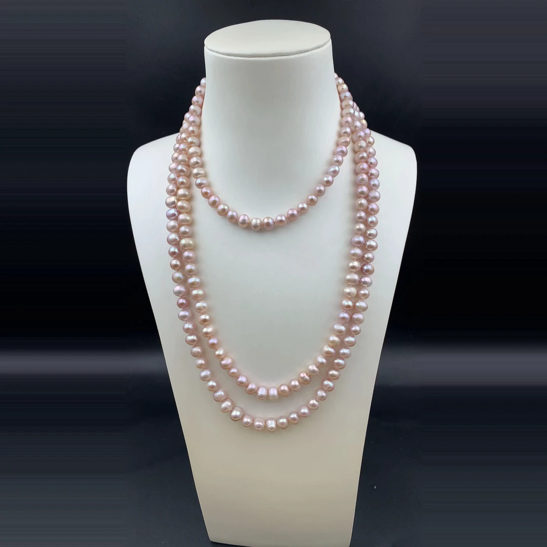 9-10mm天然淡水粉紫色珍珠毛衣链近圆微瑕气质妈妈链