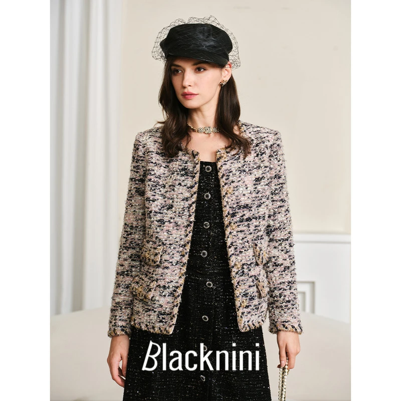 blacknini"糖果屋"意大利BECAGLI浮雕混织圈圈纱圆领BE15DF034