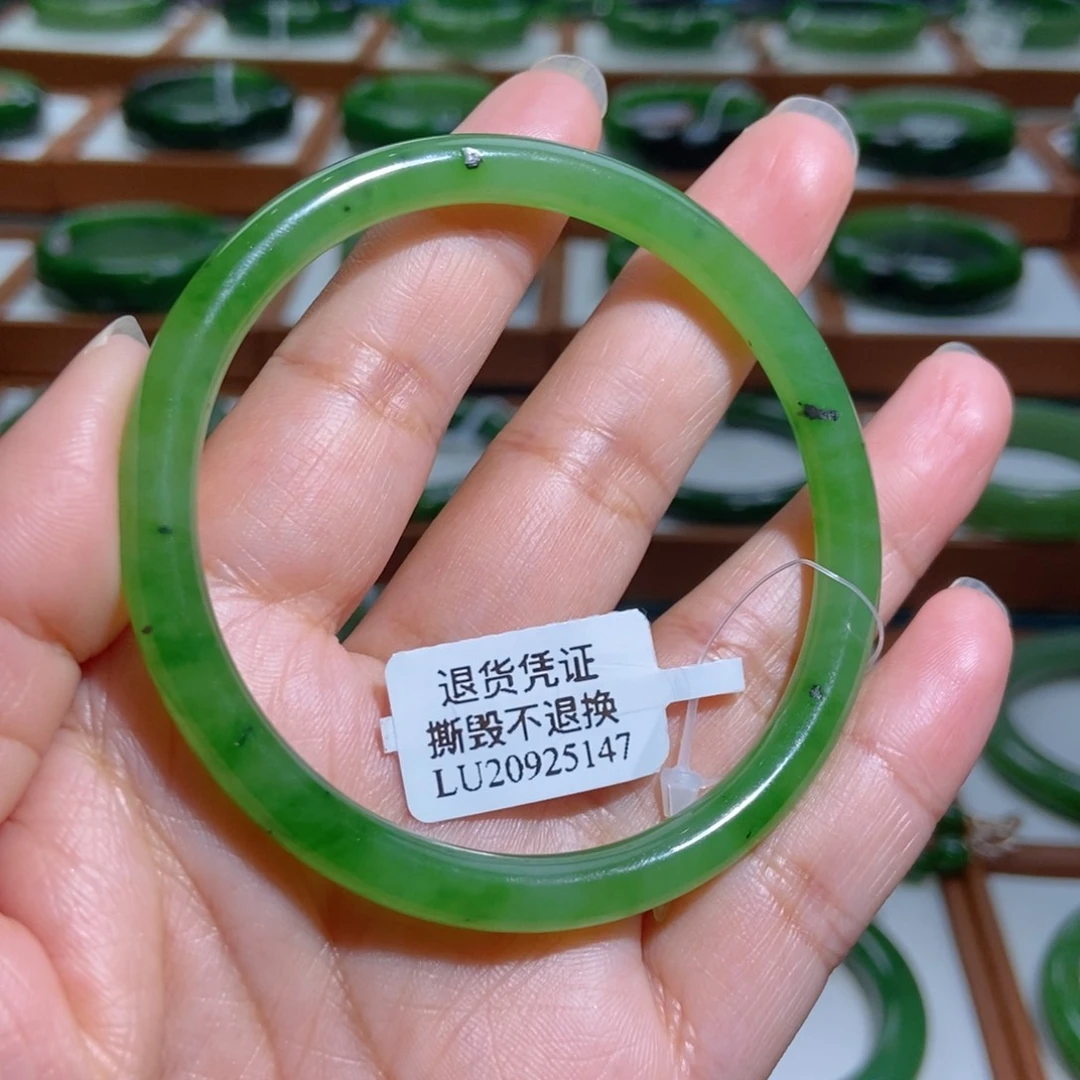 和田玉（碧玉）未镶嵌手镯苹果绿5960