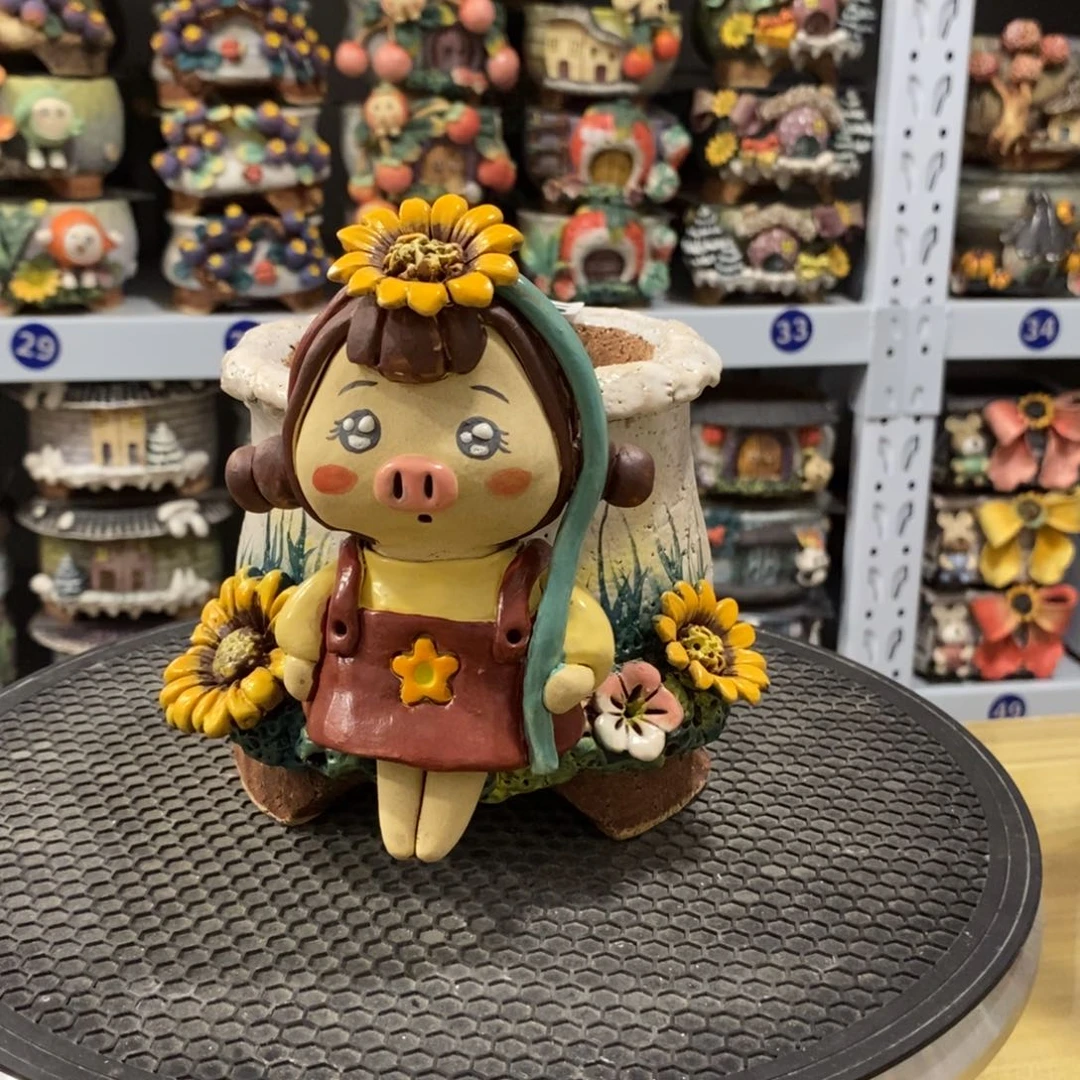 红陶凉**…白狐粗陶手捏花盆