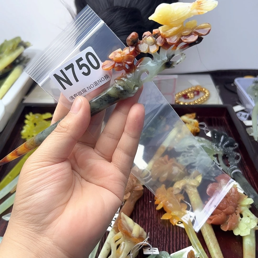 蛇纹石玉合金发饰小***啊