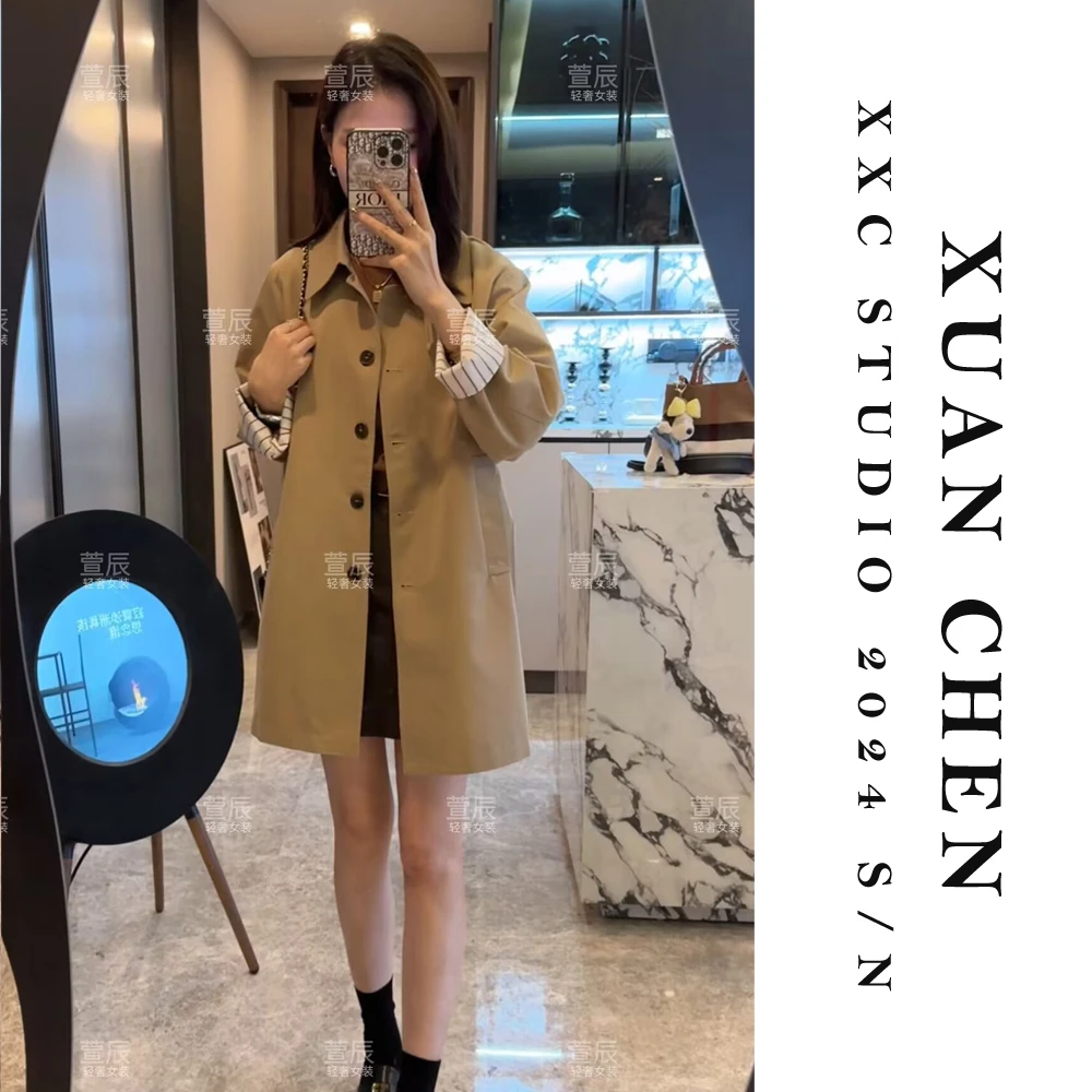 【唐宁街绅士】秋季韩版设计师轻奢宽松外穿英伦风中长款风衣#3359