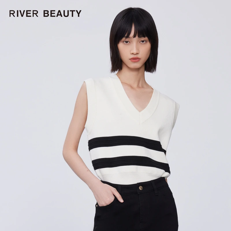 【小水专属】RB 新款新款黑白条纹羊毛针织背心 RZ01369103