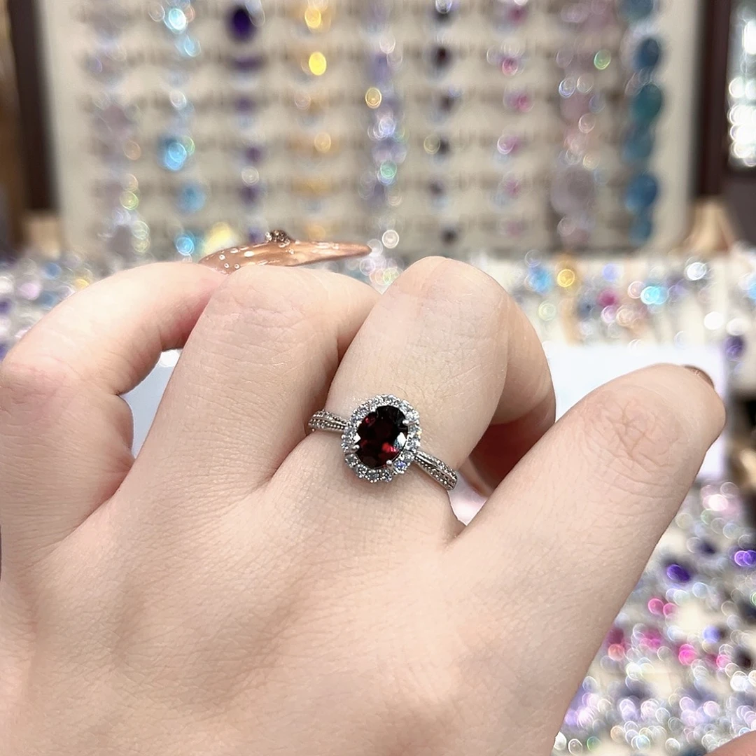 戒指银S925镶嵌烟晶