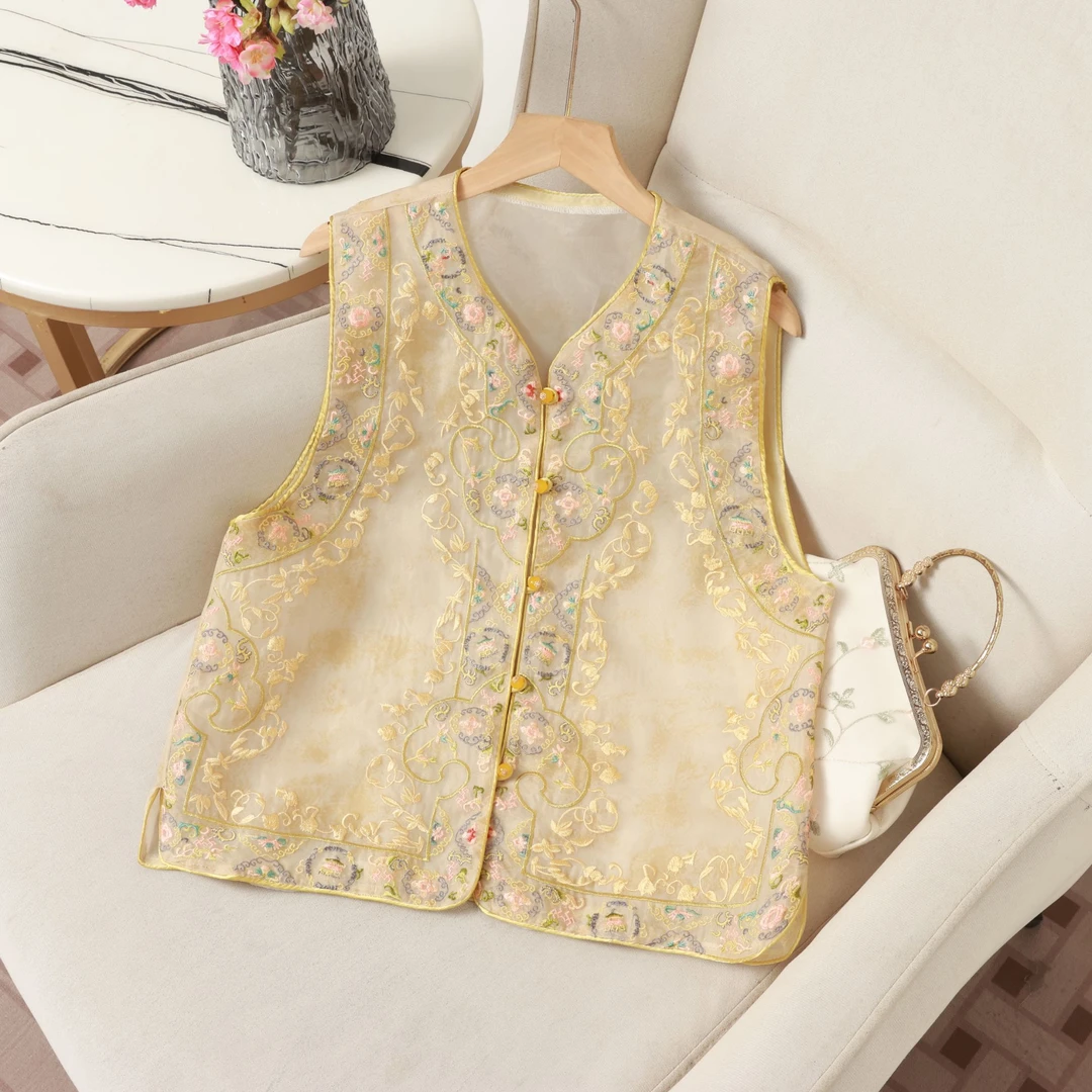 【金风玉露】新中式国风轻奢重工刺绣圆领复古时尚气质马夹466