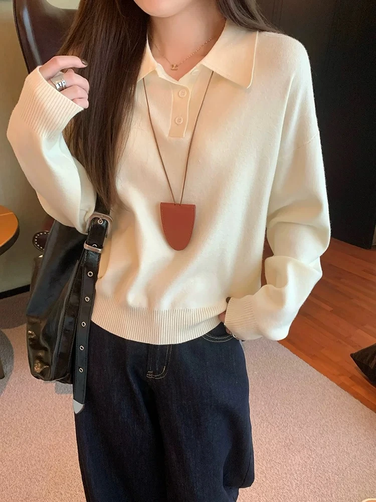 【秋冬必买一件】Polo领纯色打底上衣女春秋冬高级感显瘦慵懒风毛衣