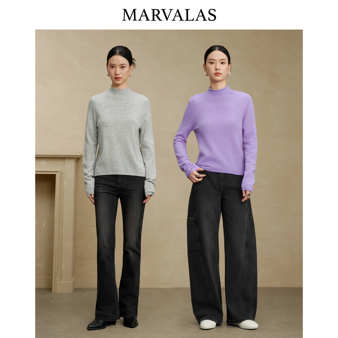 【小七专属】绵羊毛套头衫冬季时尚半高领字母印花针织衫女