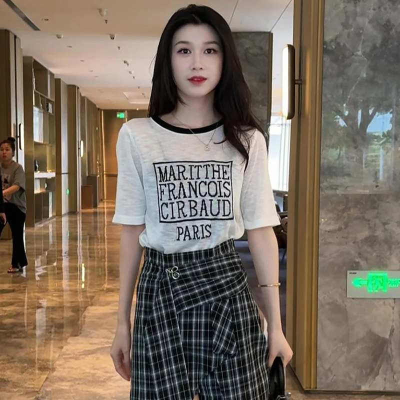 时尚连衣裙套装女2025夏季新款洋气显瘦短袖T恤格子短裙两件套潮