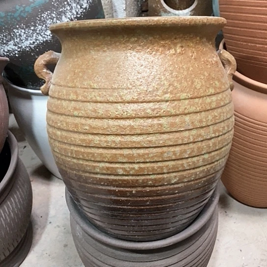 紫砂花盆口24高度30双拼色黄