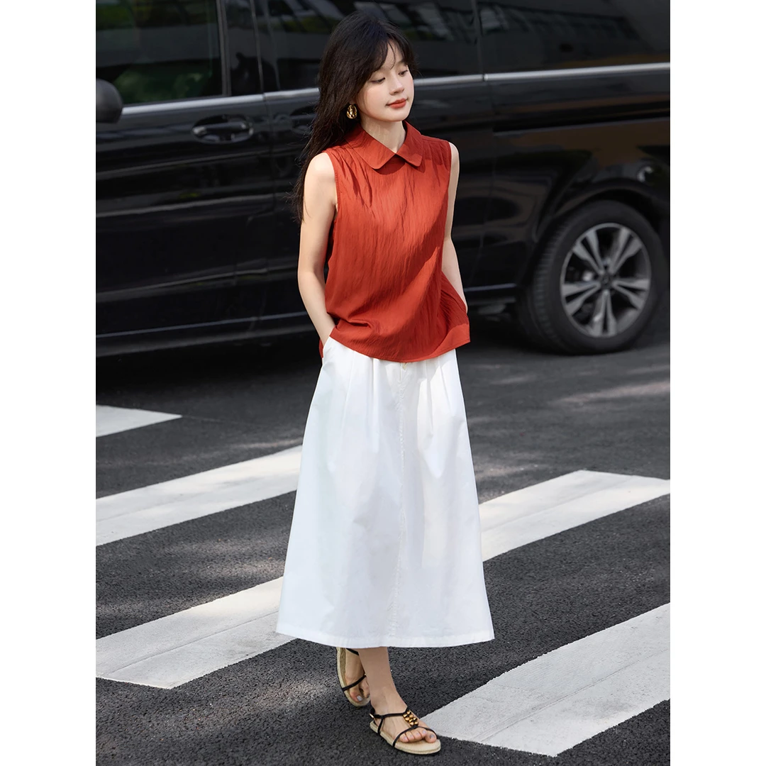 沫晗依美韩系减龄娃娃领2025夏季新款后背开门襟无袖背心9306