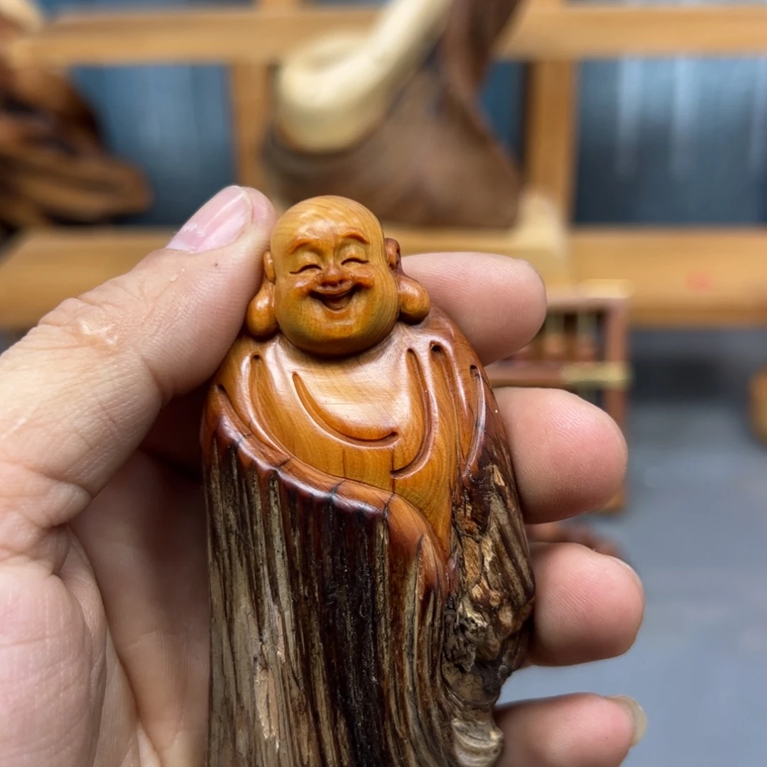 观***石木崖柏木摆件手把件