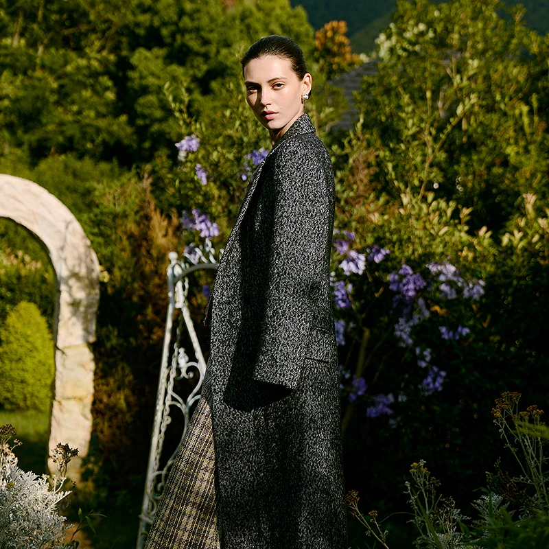 【清波老师专享】复古高级灰粗花呢毛呢大衣MOGD04WLC058G51