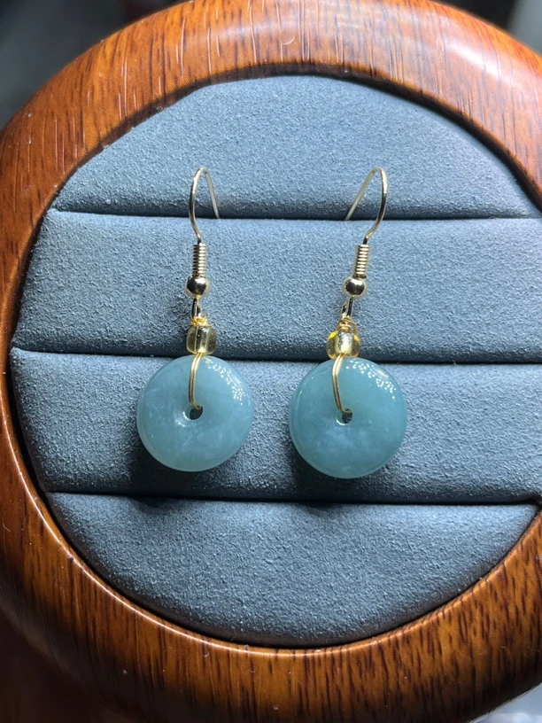 天然翡翠a货 平安扣耳坠