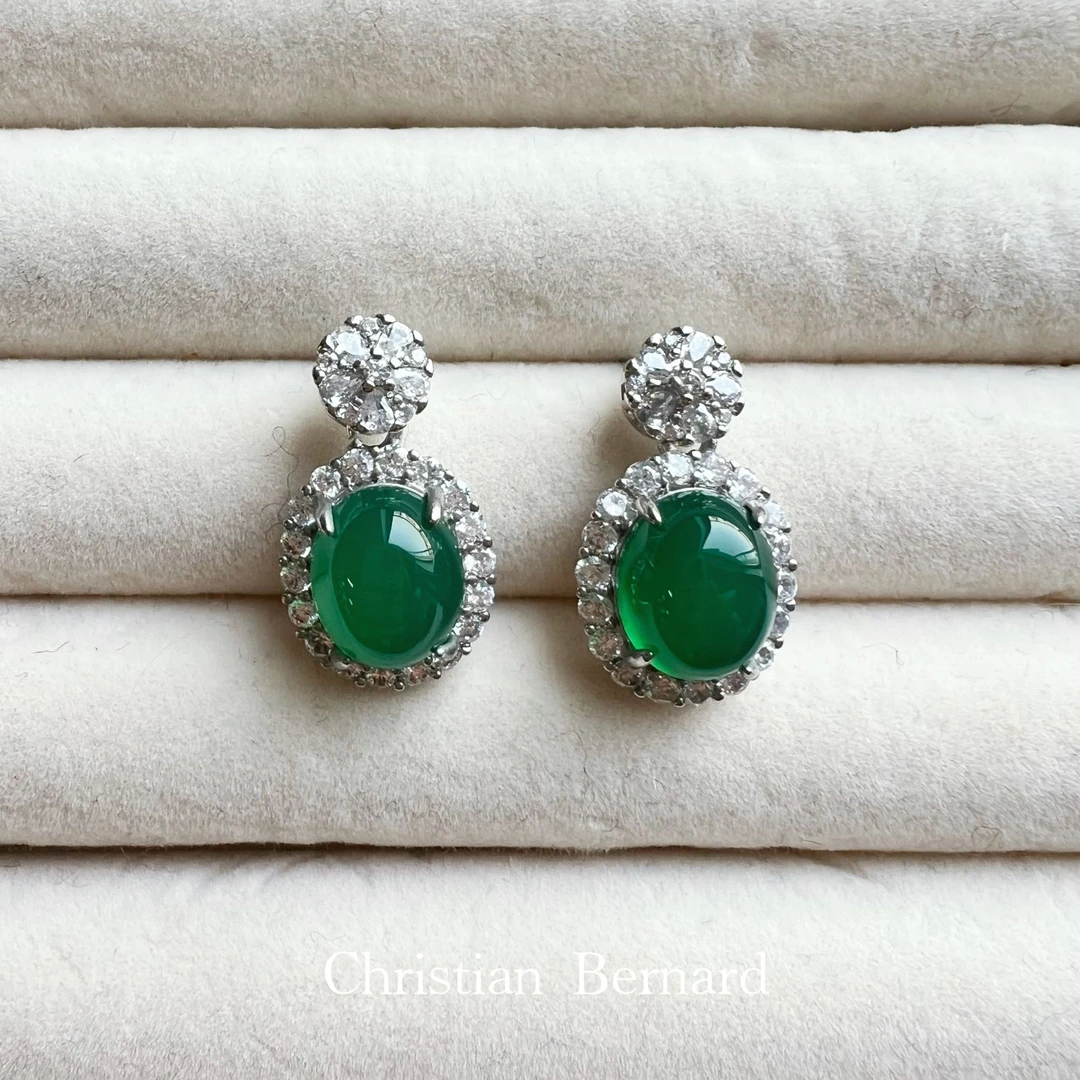 925银合成锆石耳饰 满天星绿色耳钉耳环高雅气质简约镶嵌豪华