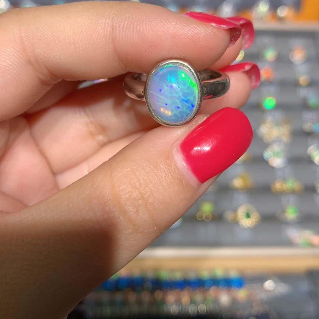 银S925镶嵌欧泊欧泊戒指l