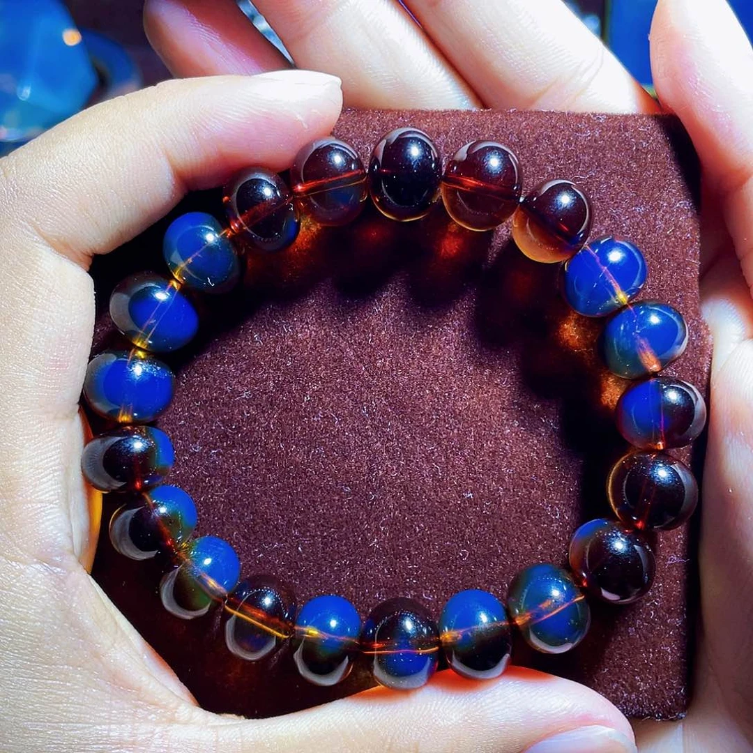 蓝珀裸石未镶嵌11算盘珠红蓝