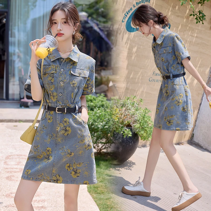 牛仔连衣裙女款爆款2025新款夏季中长款小个子裙子时尚显瘦气质