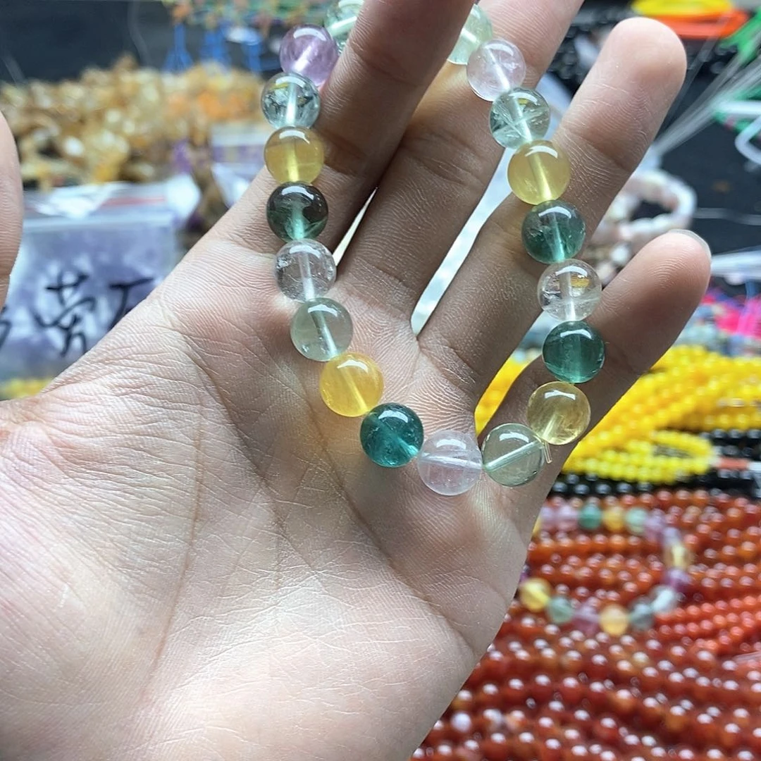玛瑙/玉髓未镶嵌珠宝半成品一条天然10mm七彩莹石手串