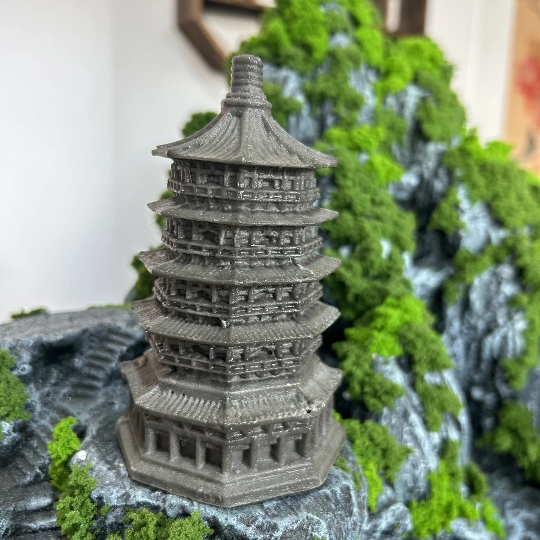 轻砂石故宫楼阁鱼缸造景茶桌假山摆件