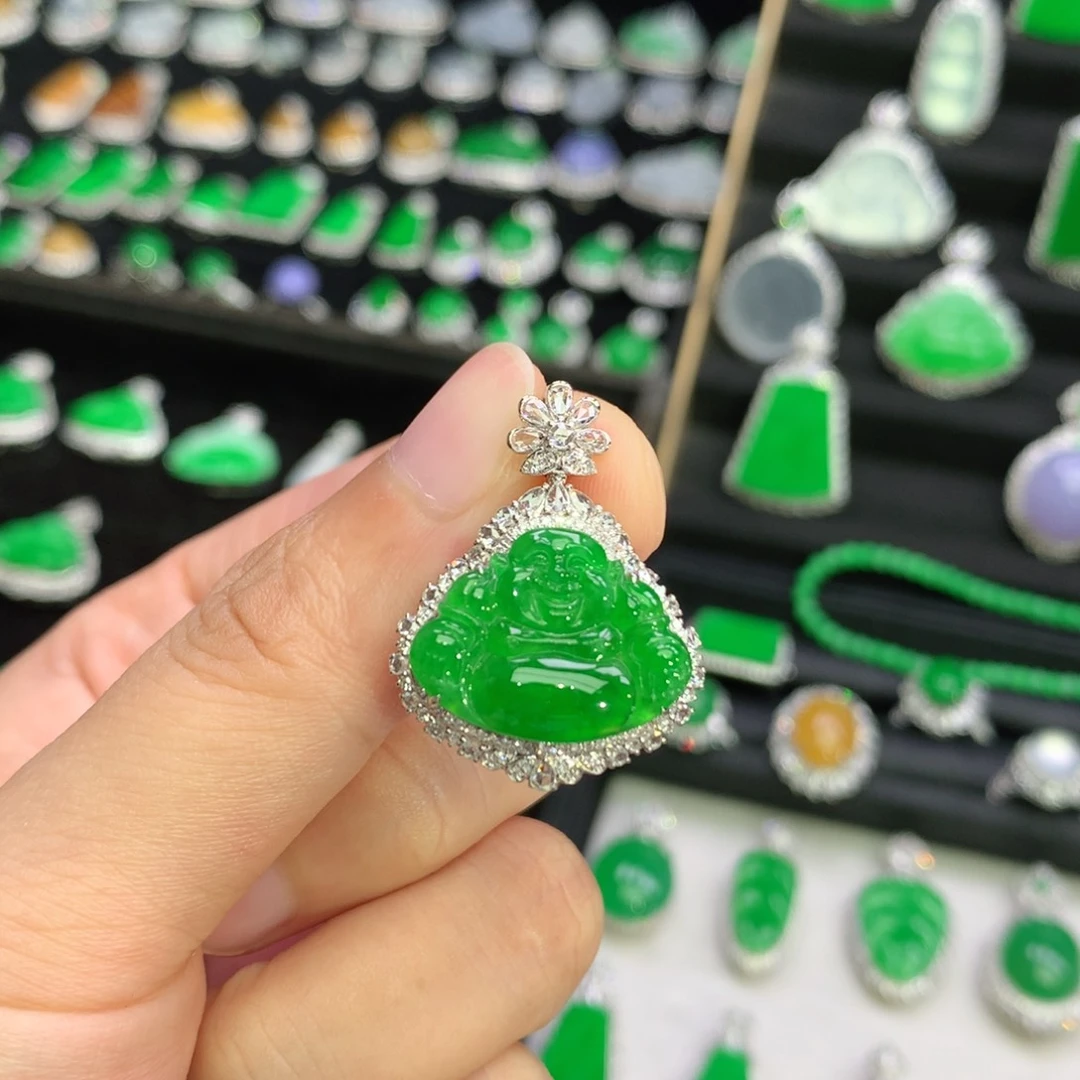 翡翠18K金镶嵌吊坠(不含链)