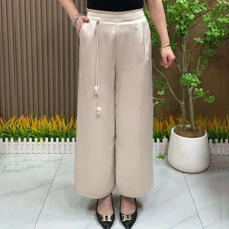 妈妈装夏装中高腰纯色直筒裤中老年女装夏季大码宽松休闲裤子