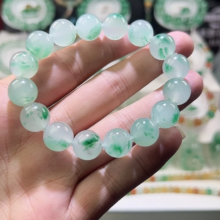 石英质玉未镶嵌手串非洲翠冰飘花卡13珠子手串