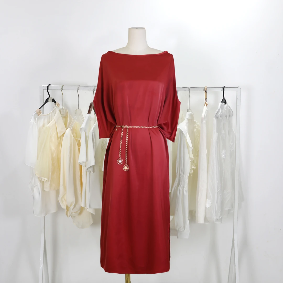【商场高货】 夏季气质显瘦收腰红色女装连衣裙+腰链6068