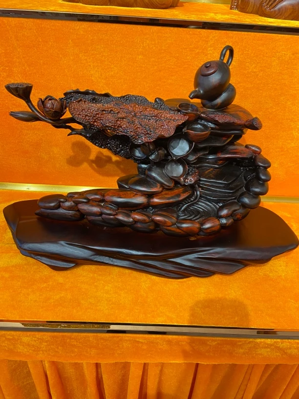 大红酸枝圆木整雕、创意设计茶壶倒流香