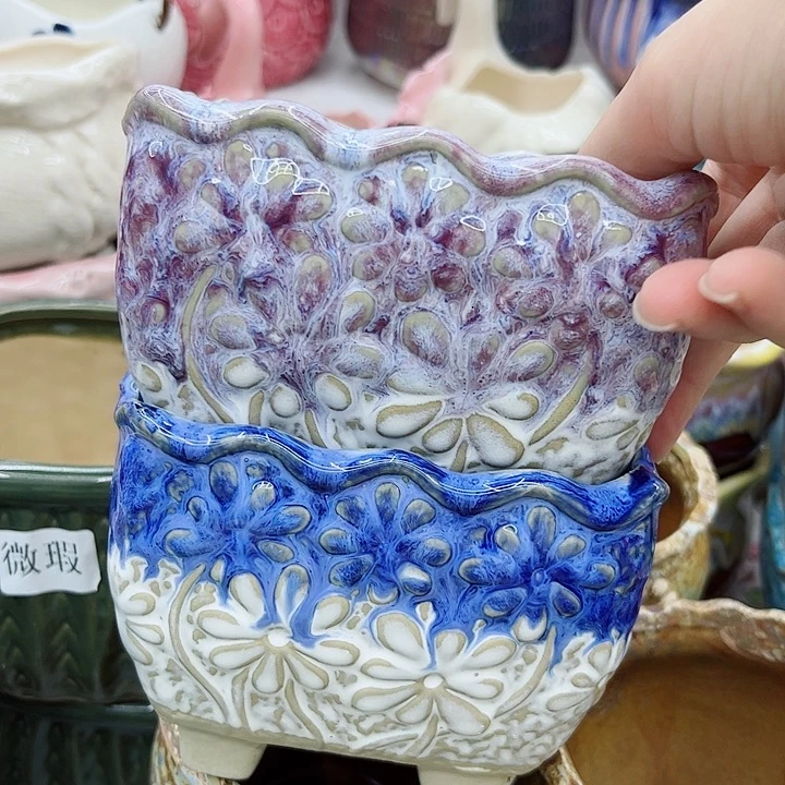 多肉绿植陶瓷花盆9.9包邮，有孔