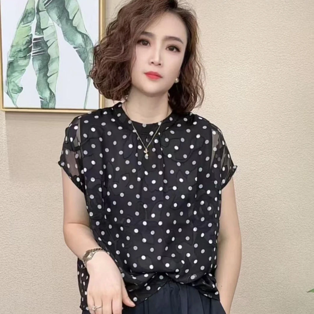 2025洋气百搭减龄圆点减龄显瘦女T恤新款短袖上衣#360025