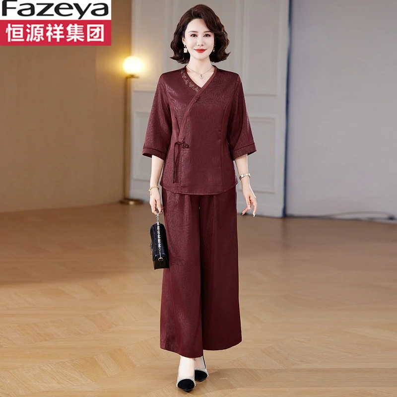 恒源祥彩羊恒源祥中老年女装宽松显瘦时尚两件套新款妈妈装夏季新