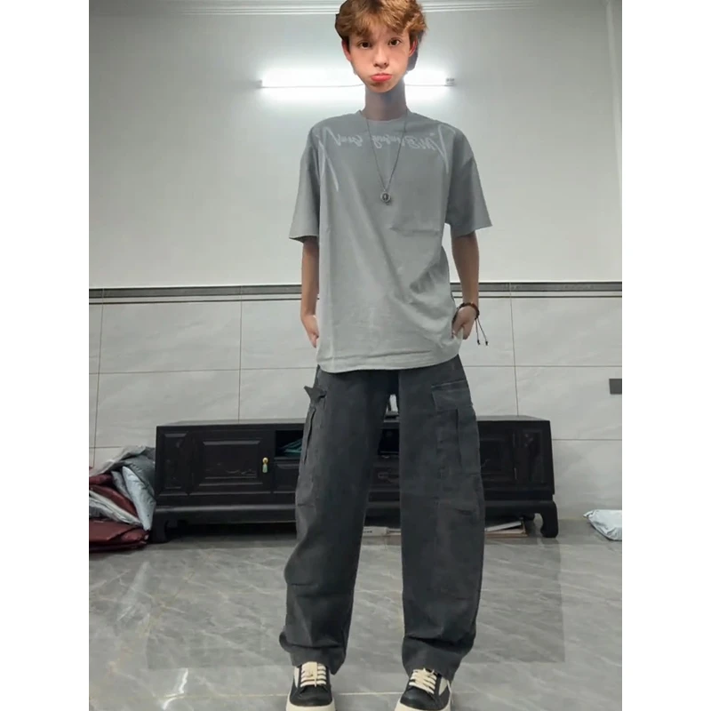 美式高街字母印花T恤男女夏季2025新款潮牌情侣宽松重磅纯棉短袖